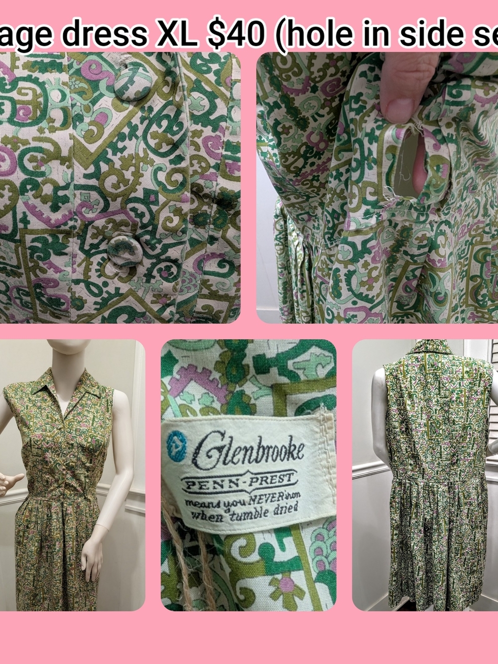 Green & Pink Printed Sleeveless Shirt Dress